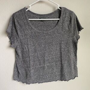 Wild Fable Grey Short Lettuce-Edge Sleeves Crop Top
